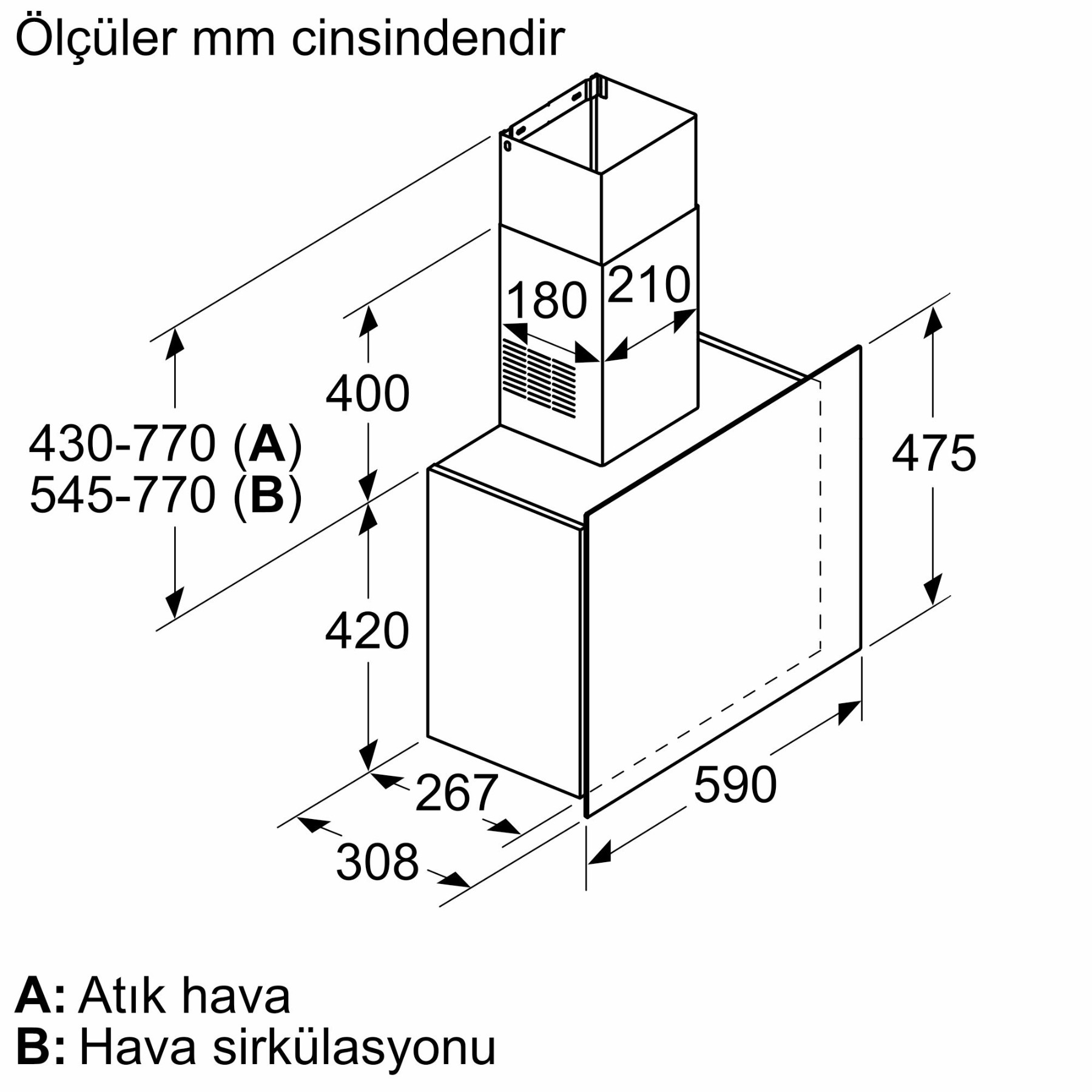 DWF65AJ70T  Serie | 4 Duvar Tipi Davlumbaz 60 cm Antrasit Cam Yüzey