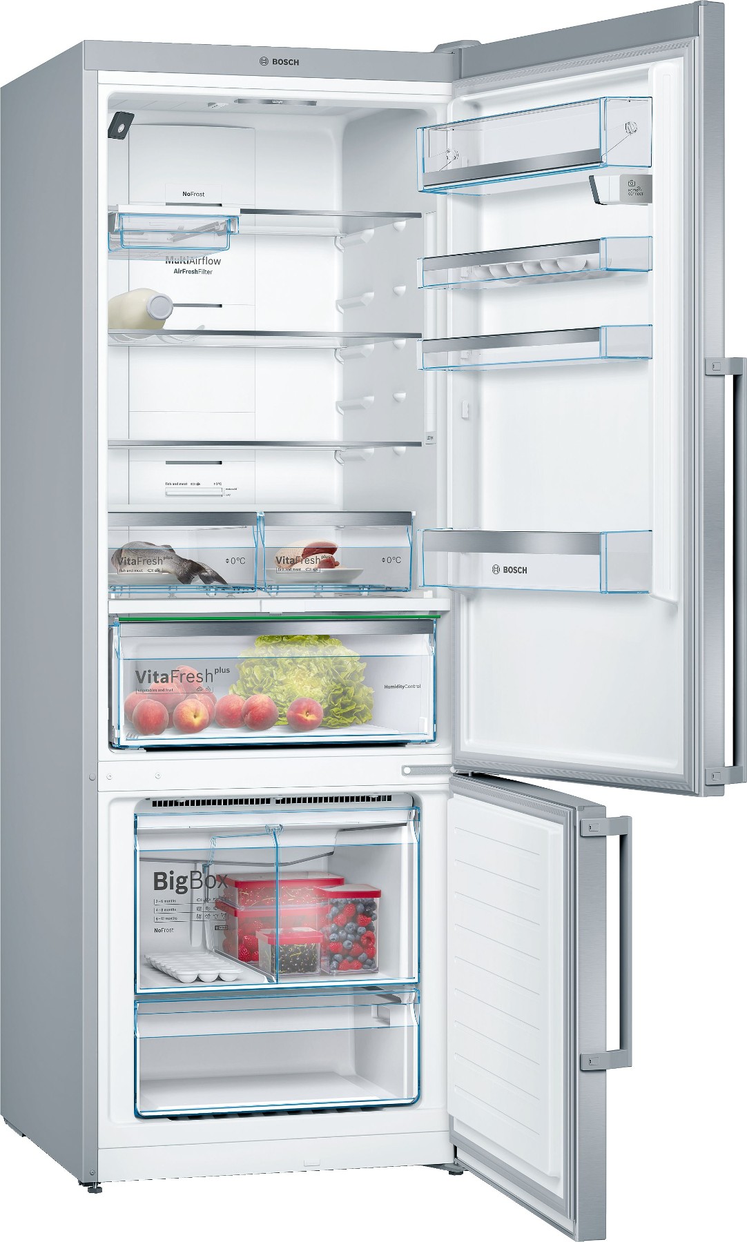 KGN56HIF0N Serie | 6 Alttan Donduruculu Buzdolabı 194 x 70 cm Kolay temizlenebilir Inox