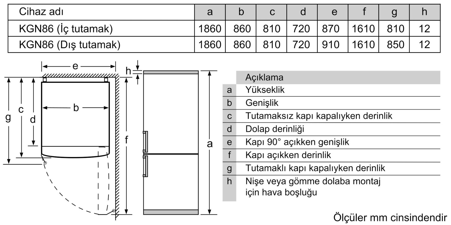 KGN86DWF0N Serie | 6 Alttan Donduruculu Buzdolabı 186 x 86 cm Beyaz