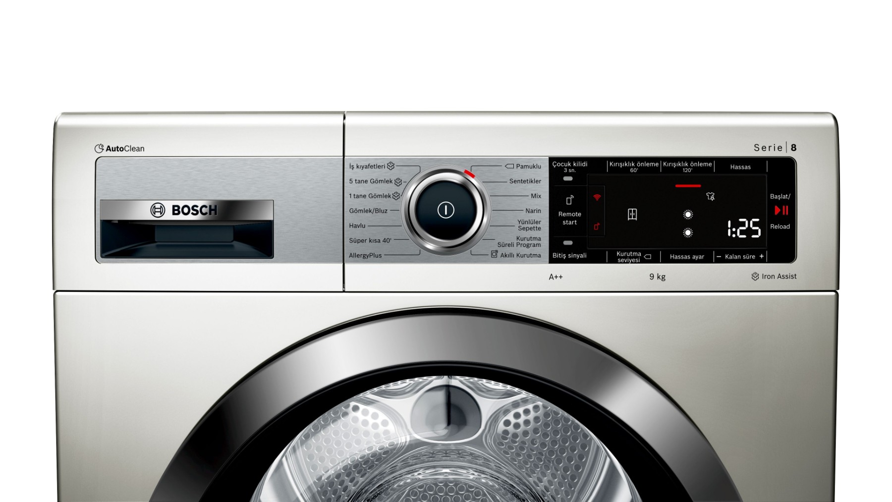 WTX87K8XTR Serie | 8 Isı Pompalı Kurutma Makinesi 9 kg Silver